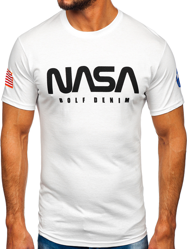 Camiseta algodón de manga corta con impresión para hombre blanco Bolf 14401