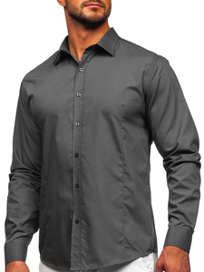 Camisa elegante de manga larga para hombre grafito claro Bolf 1703