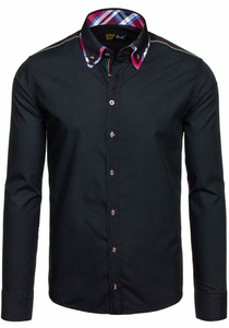 Camisa elegante de manga larga negra para hombre Bolf 3701