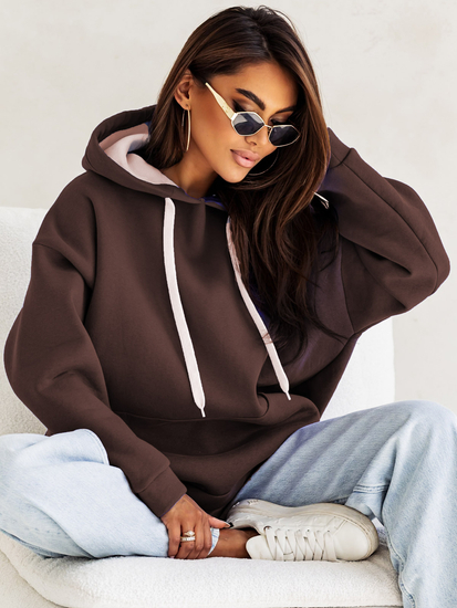 Sudadera con capucha y cuello canguro para mujer color chocolate Bolf 82131