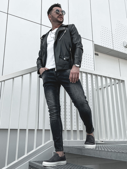 Chaqueta ramonera de cuero para hombre negro Bolf 0006-A