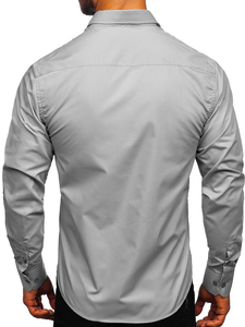 Hombre Camisa elegante de manga larga Gris Bolf 6944