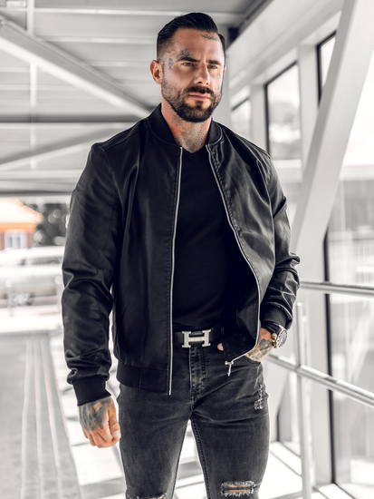 Chaqueta bomber de cuero para hombre negro Bolf 1147A