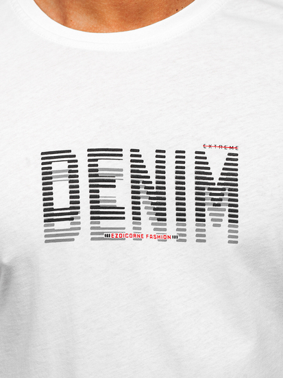 Camiseta algodón de manga corta con impresión para hombre blanco Bolf 14787