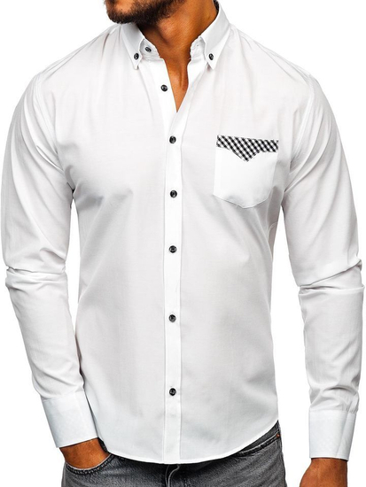 Camisa elegante de manga larga para hombre blanco Bolf 4711