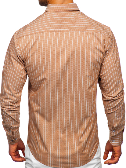 Camisa a rayas con manga larga para hombre color marrón Bolf 20731-1