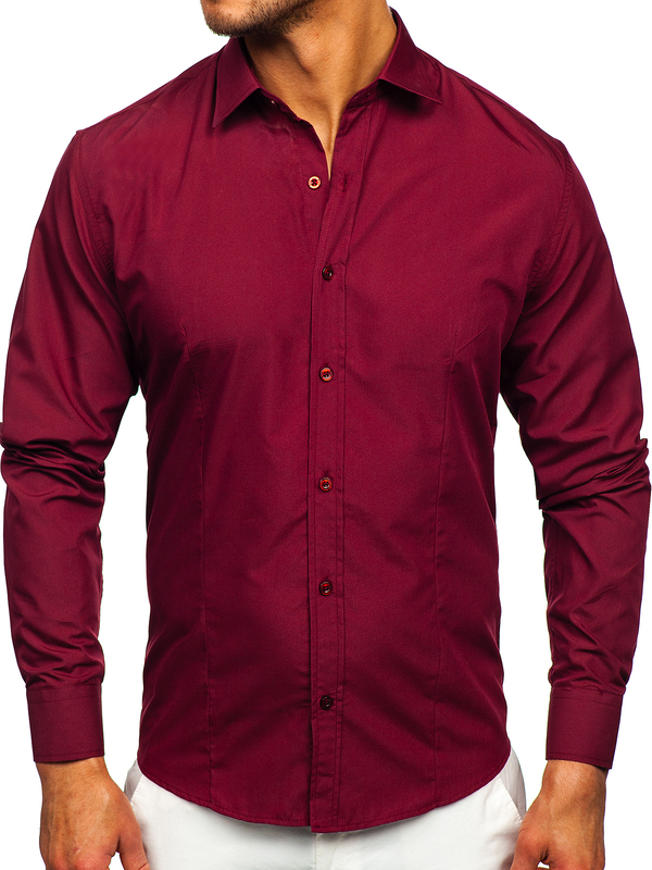 Camisa elegante burdeos de manga larga para hombre Bolf 1703