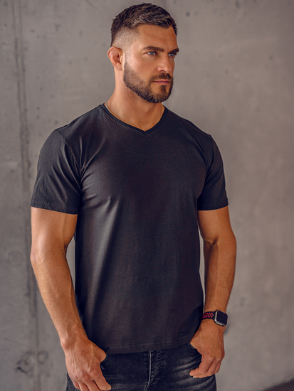 Camiseta lisa de hombre negra con cuello en V Bolf 192131A