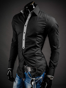 Camisa elegante de manga larga para hombre negro Bolf 0939