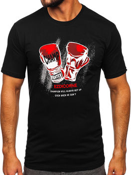 Camiseta algodón de manga corta con impresión para hombre negro Bolf 14751