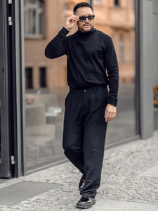 Camiseta básica de cuello alto de algodón para hombre negra Bolf 535A