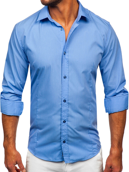 Azul Camisa elegante de manga larga para hombre Bolf 1703