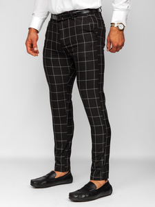 Pantalón chinos a cuadros de tela para hombre negro Bolf 0040
