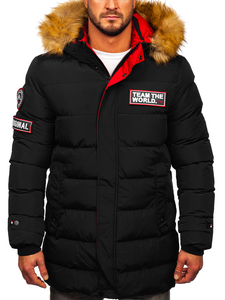 Chaqueta acolchada larga de invierno para hombre negro Bolf 6476