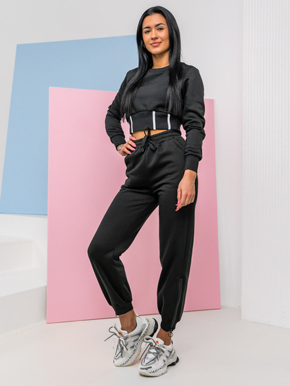 Conjunto de chándal oversize de dos piezas para mujer negro Bolf 8C78