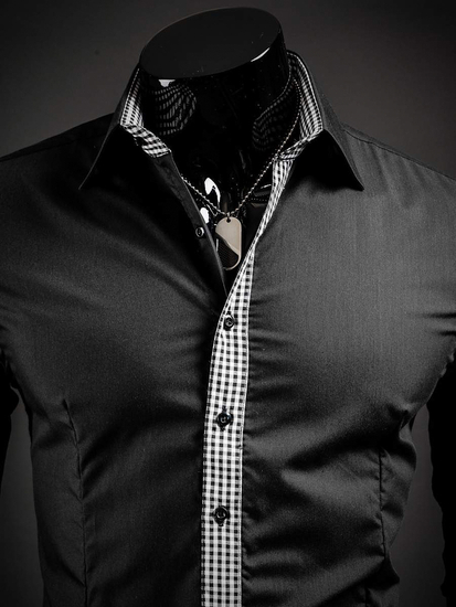 Camisa de hombre elegante de manga larga negra Bolf 0939A