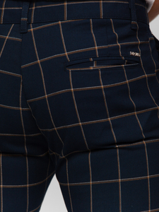 Pantalón chinos a cuadros de tela para hombre azul oscuro Bolf 184177