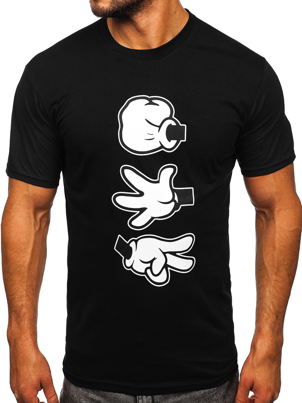 Camiseta negra de algodón con estampado para hombre Bolf KS1997