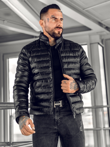 Chaqueta acolchada de cuero para hombre negro Bolf 0021C