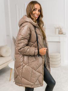 Abrigo largo de invierno acolchado con capucha para mujer color camel Bolf 5M3189A