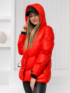 Chaqueta acolchada de invierno con capucha para mujer color rojo Bolf 23065