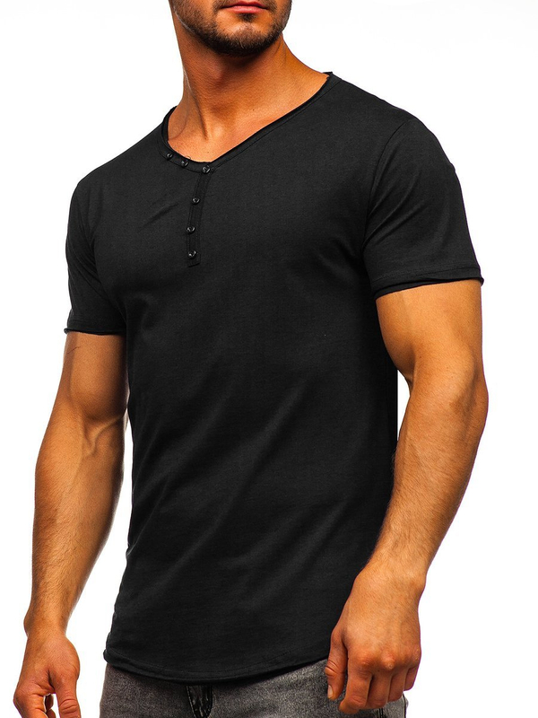 Camiseta negra lisa de algodón con cuello en V para hombre Bolf 4049