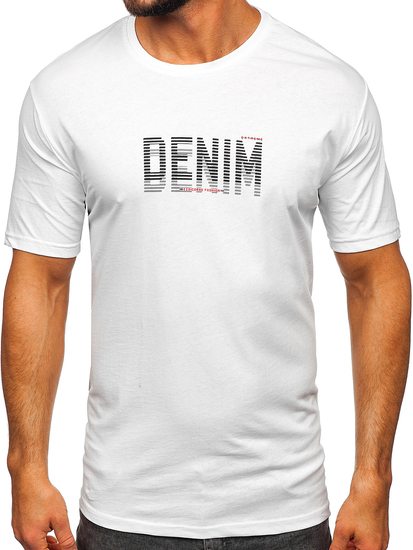 Camiseta algodón de manga corta con impresión para hombre blanco Bolf 14787