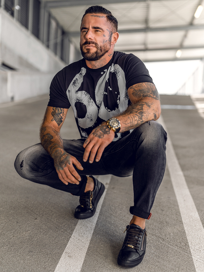 Camiseta negra de hombre con estampado Bolf 0303A