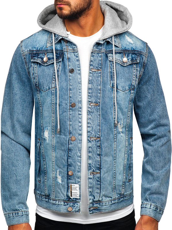 Chaqueta vaquera azul claro para hombre con capucha Bolf MJ505BC
