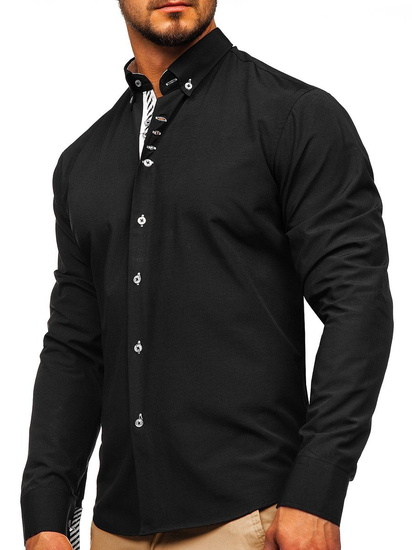 Camisa elegante con manga larga para hombre negra Bolf 5796