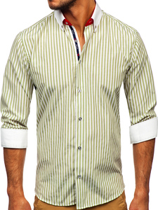 Camisa a rayas con manga larga para hombre color verde Bolf 20727
