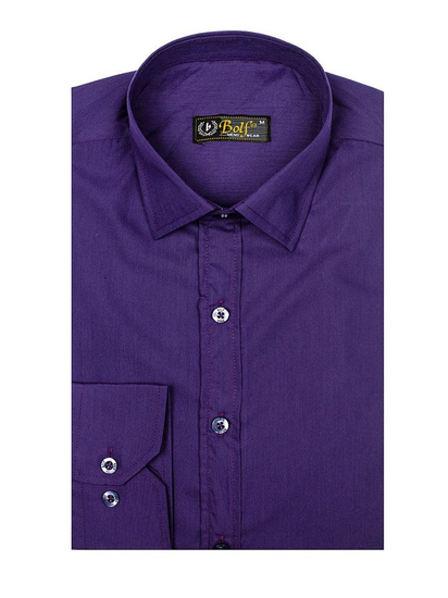 Camisa elegante morada de manga larga para hombre Bolf 1703