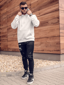 Sudadera tipo canguro con capucha para hombre blanco Bolf 1004