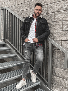 Chaqueta vaquera trucker aislante para hombre con cuello de borrego negra Bolf 1159