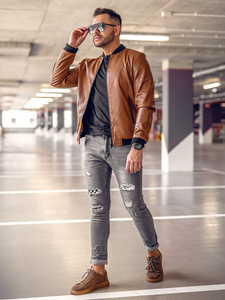 Chaqueta bomber de cuero para hombre marrón Bolf 6803B