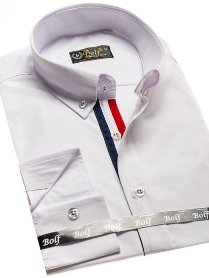 Camisa elegante de manga larga para hombre blanco Bolf 3713