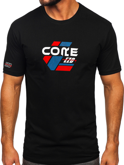 Camiseta algodón de manga corta con impresión para hombre negro Bolf 14782