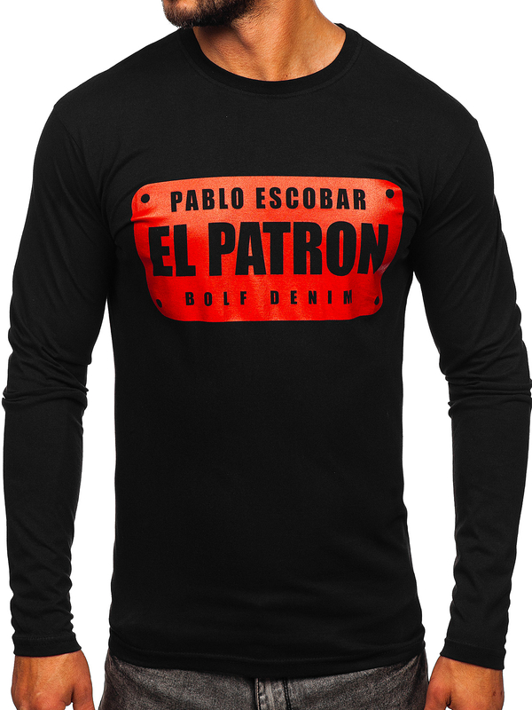 Camiseta de manga larga con impresión para hombre negro Bolf 146747