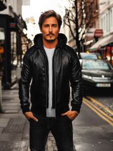 Chaqueta bomber de cuero para hombre negro Bolf 11Z8004