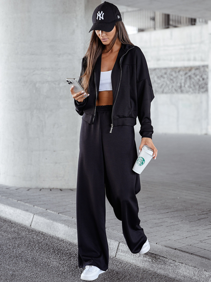 Conjunto de sudadera con cremallera de dos piezas para mujer color negro Bolf 821109