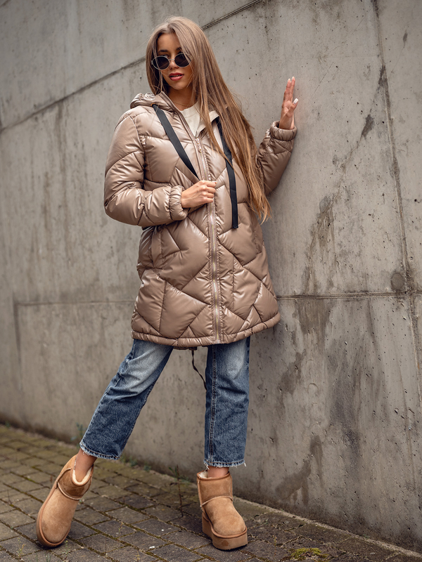 Chaqueta larga acolchada abrigo de invierno con capucha para mujer camel Bolf 5M3189