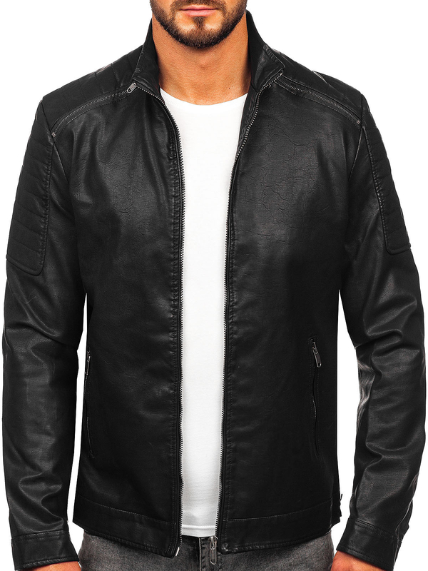 Chaqueta de cuero ecológico para hombre negro Bolf EX229