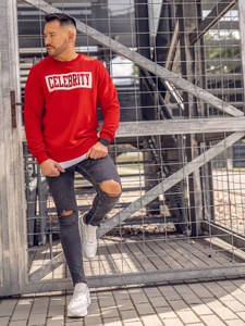 Sudadera con impresión sin capucha para hombre rojo Bolf 11115A