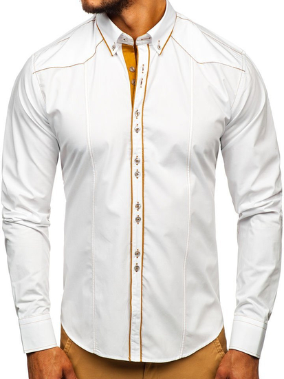Camisa elegante de manga larga para hombre blanca Bolf 4777
