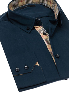 Camisa de manga larga elegante para hombre azul oscuro Bolf 7197