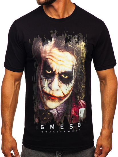 Camiseta de manga corta con impresión para hombre negro Bolf 192245