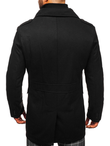 Abrigo de invierno cruzado negro para hombre con cuello alto extraíble adicional Bolf 8805