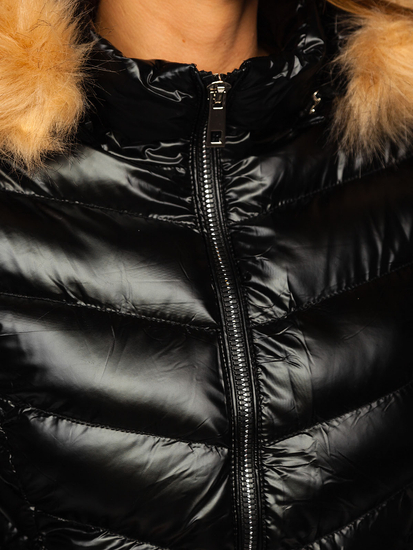 Chaqueta acolchada de invierno con capucha para mujer color negro Bolf 6830