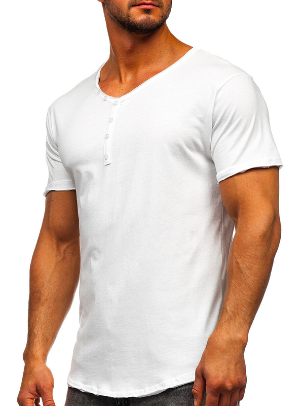 Camiseta blanca lisa de algodón con cuello en V para hombre Bolf 4049