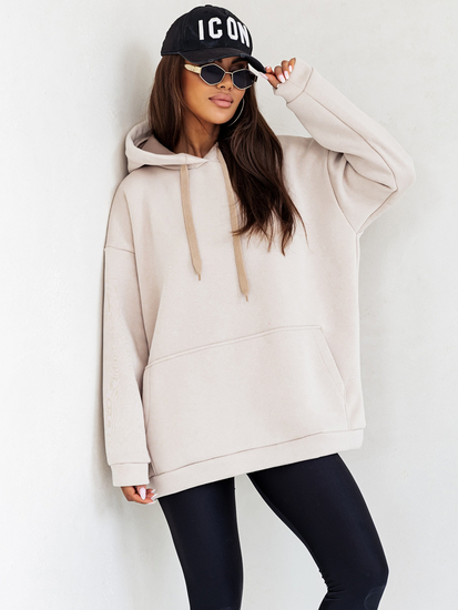 Sudadera con capucha y bolsillo tipo canguro para mujer beige Bolf 82131